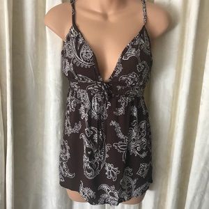 Lucy Love Brown & White Paisley Camisole Top Sz M